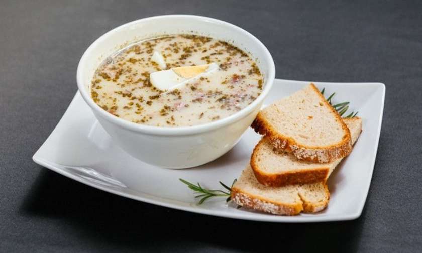 Sour Rye Served with Egg and White Sausage