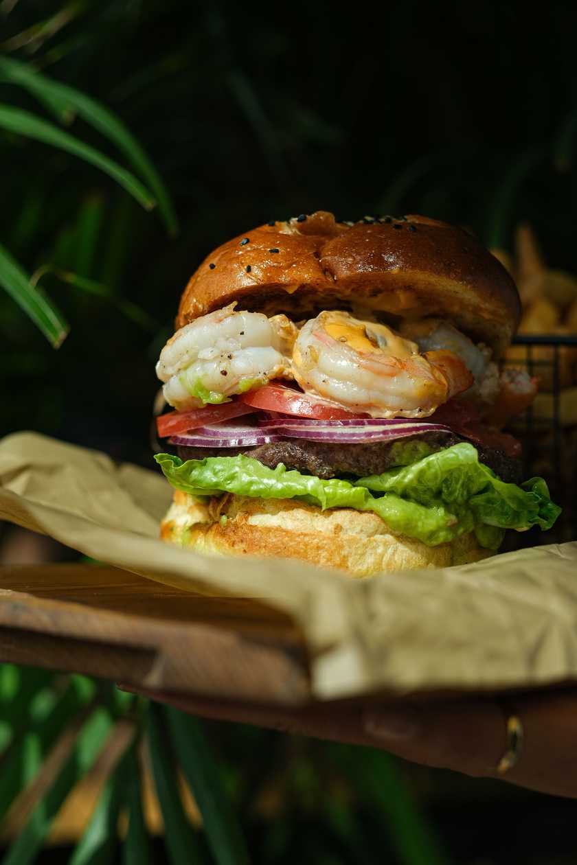 Surf & Turf Beef Burger with Shrimp
