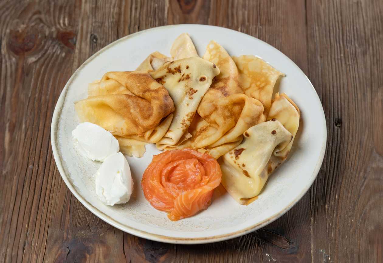 Crepes with cream cheese and salmon