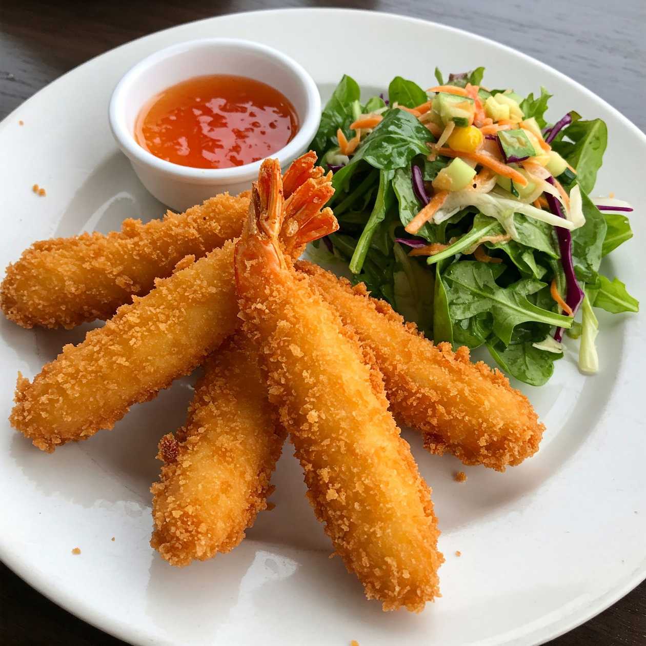 Shrimp in Batter with Salad and Sweet-Sour Sauce
