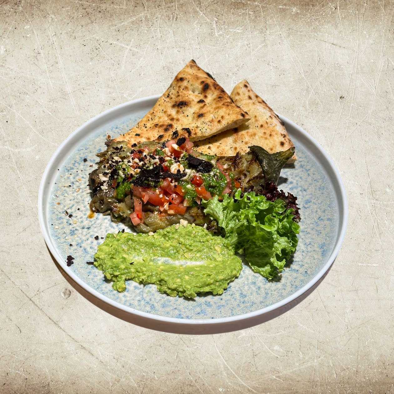 Baked Eggplant with Guacamole and Pesto
