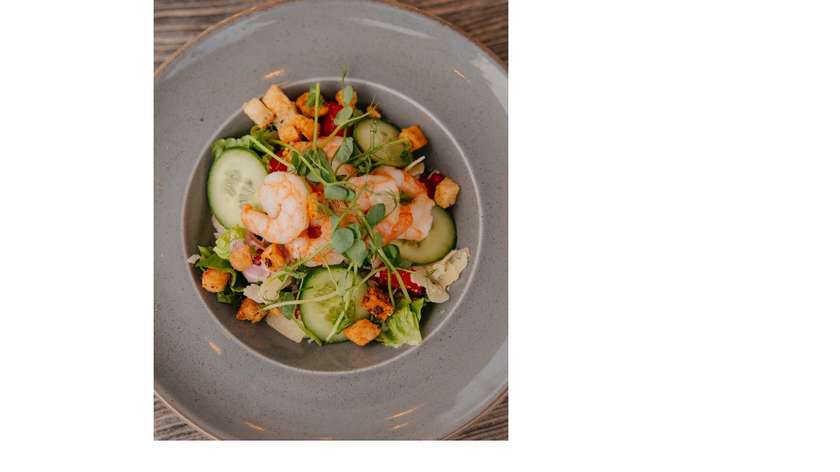 Pink Caesar Salad with Shrimp