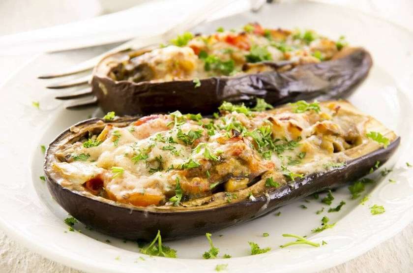 Eggplant Stuffed with Cheese and Vegetables