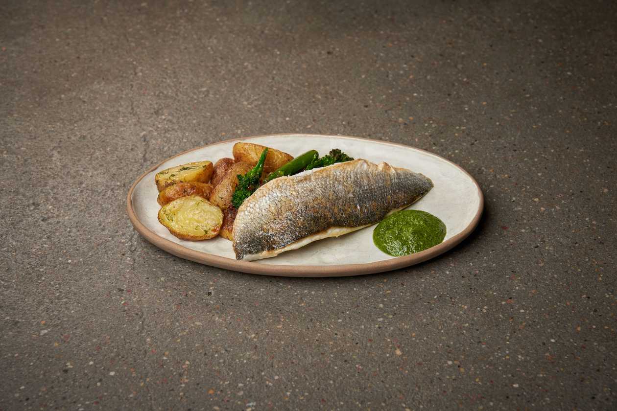 Sea Bass with Roasted Parisian Potatoes and Broccolini