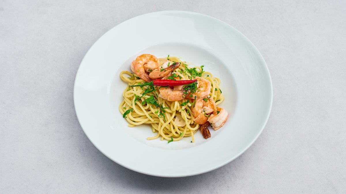 Spaghetti aglio e olio scampi